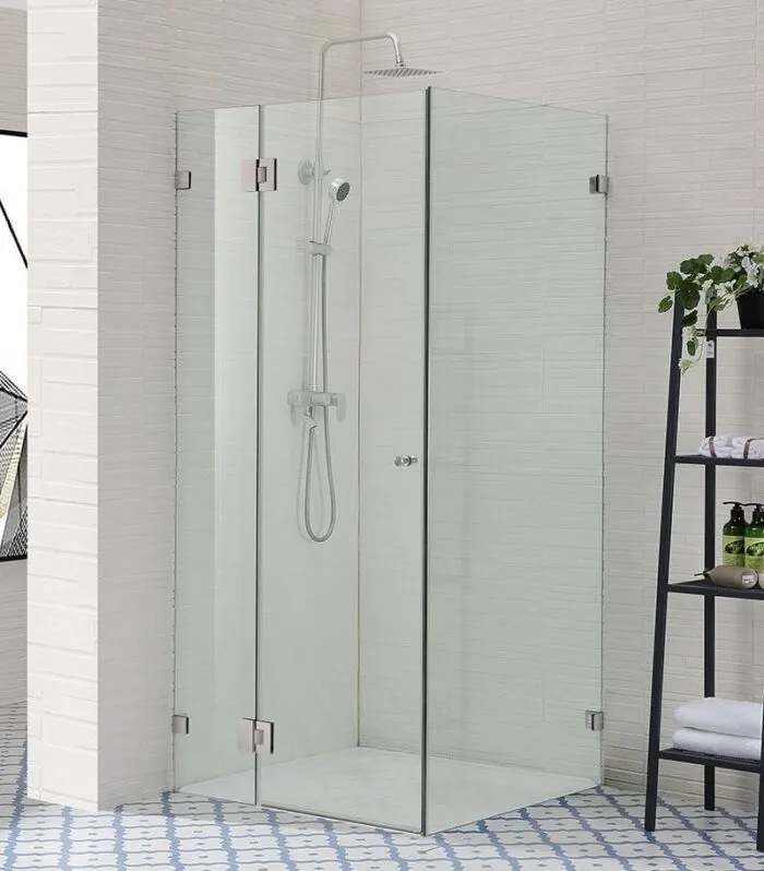 Square & L-Shape Frameless Pivot Square & L-Shape Frameless Pivot Door Frameless Shower Screen - Brushed Nickel Fittings