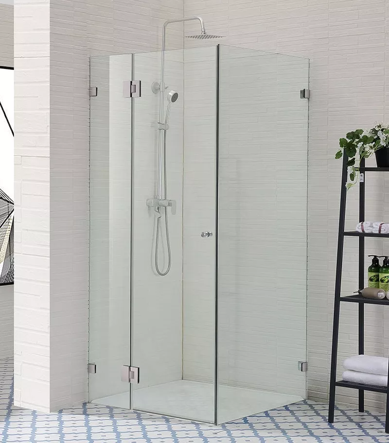 Square & L-Shape Frameless Pivot Square & L-Shape Frameless Pivot Door Frameless Shower Screen - Brushed Nickel Fittings