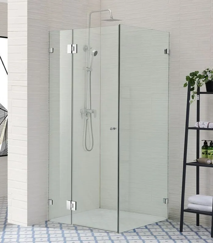 Square & L-Shape Frameless Pivot Door Frameless Shower Screen - Chrome Fittings