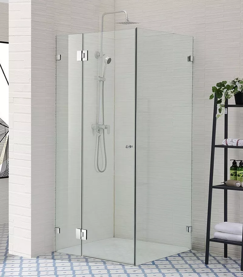 Square & L-Shape Frameless Pivot Door Frameless Shower Screen - Chrome Fittings