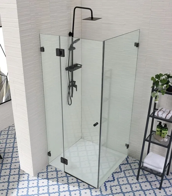 Square & L-Shape Frameless Pivot Door Frameless Shower Screen - Gunmetal Fittings