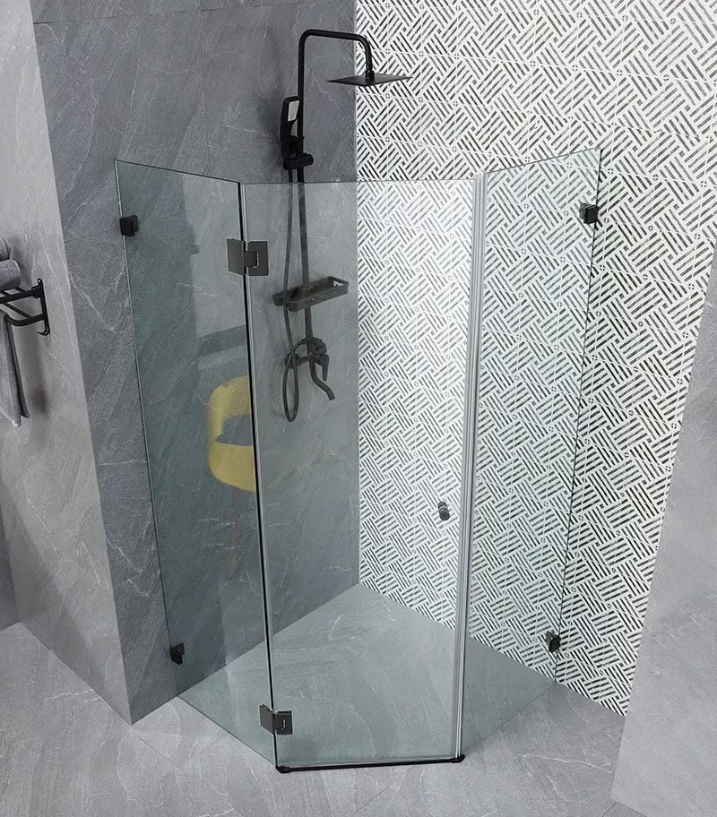 Diamond-Shaped Frameless Pivot Door Shower Screen – Gunmetal Fittings