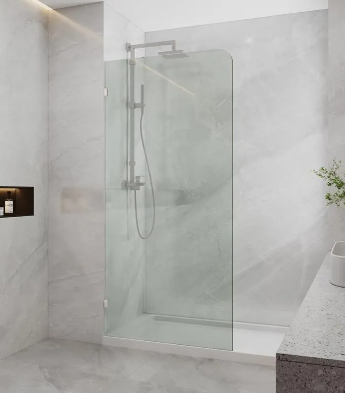 Frameless Single Shower Screen Panel With Curved Corner - Chrome Fittings