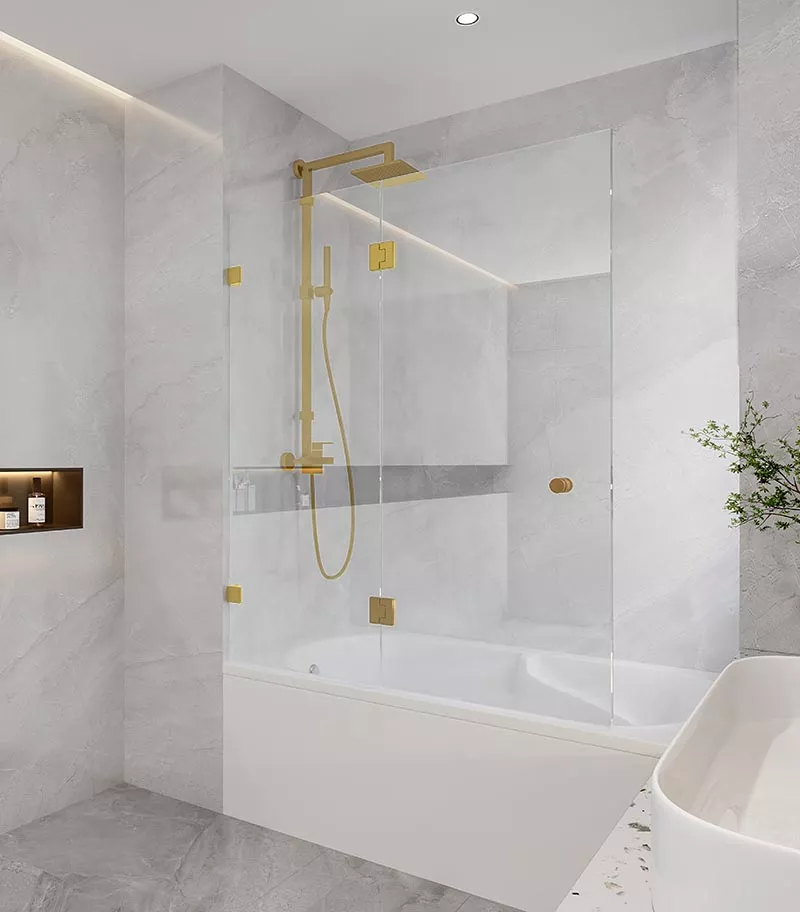 10mm Glass Fixed & Swing Panels Hinged Bath Screen - Brushed Gold