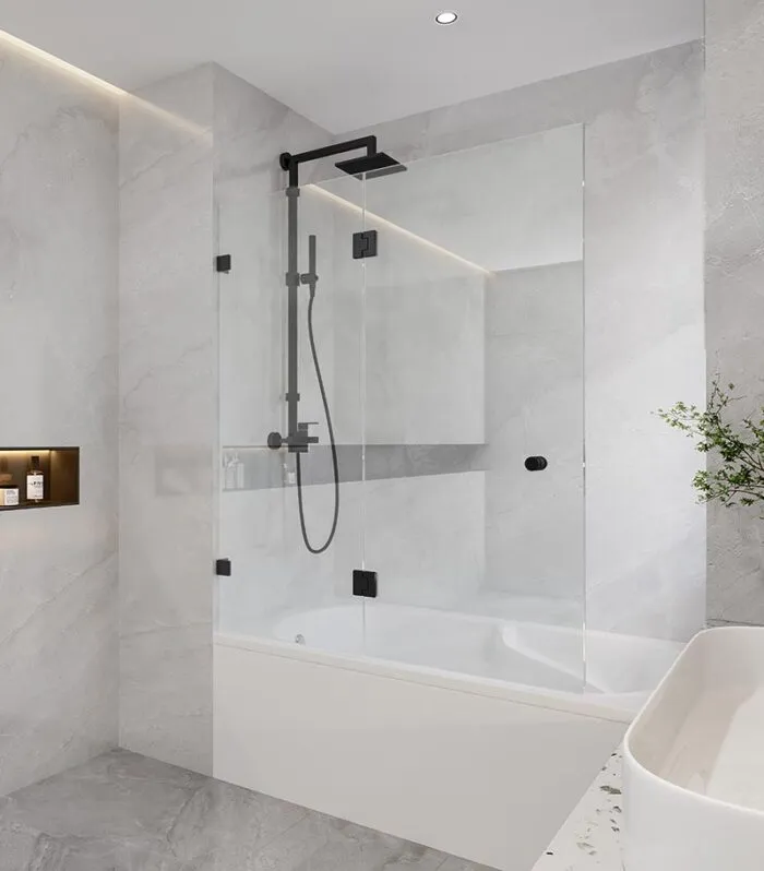 10mm Glass Fixed & Swing Panels Hinged Bath Screen - Matt Black