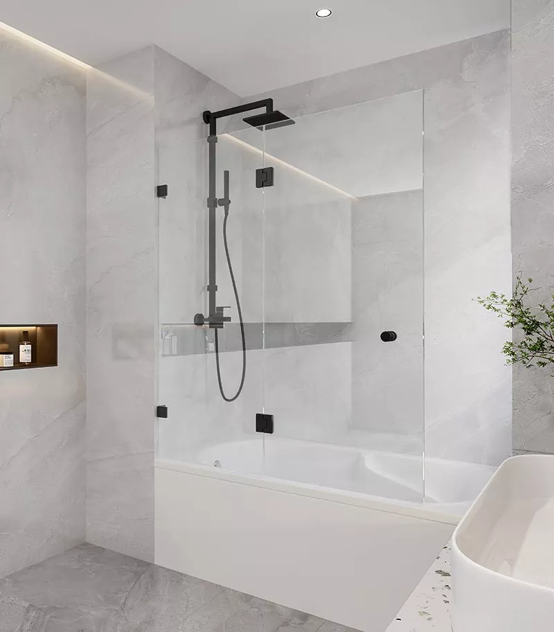 10mm Glass Fixed & Swing Panels Hinged Bath Screen - Matt Black