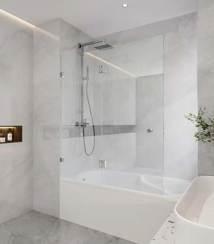 10mm Glass Fixed & Swing Panels Hinged Bath Screen - Brushed Nickel