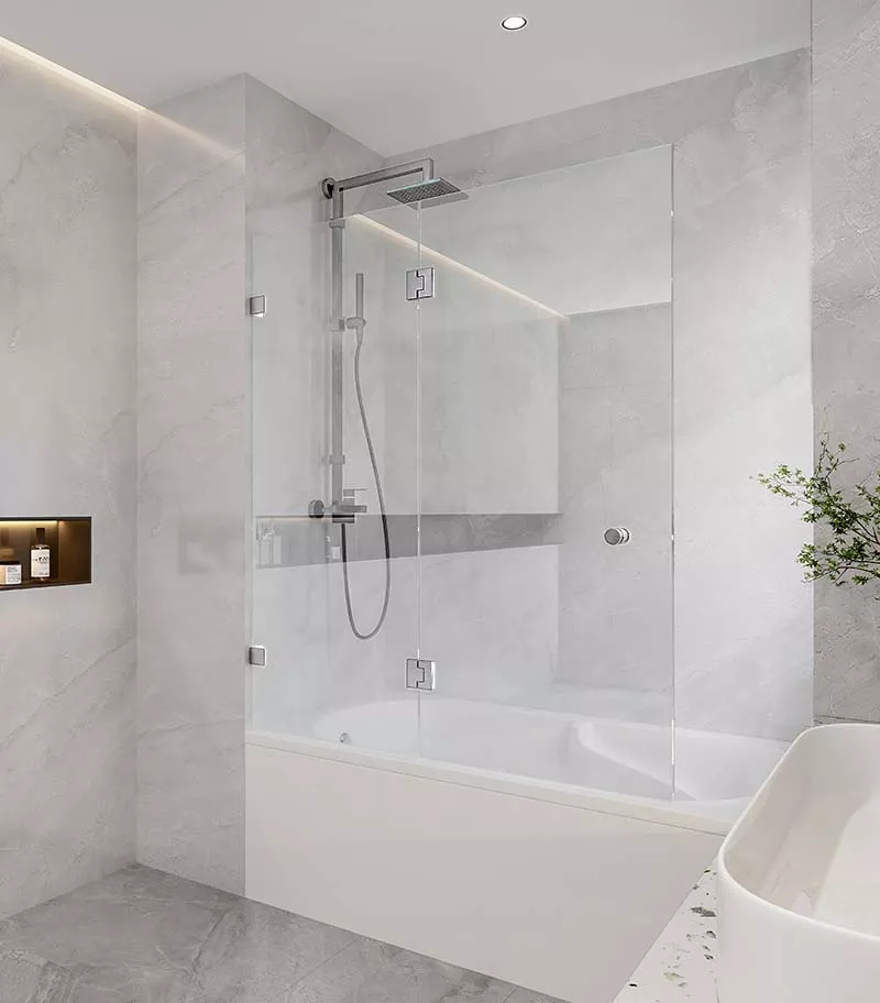 10mm Glass Fixed & Swing Panels Hinged Bath Screen - Brushed Nickel