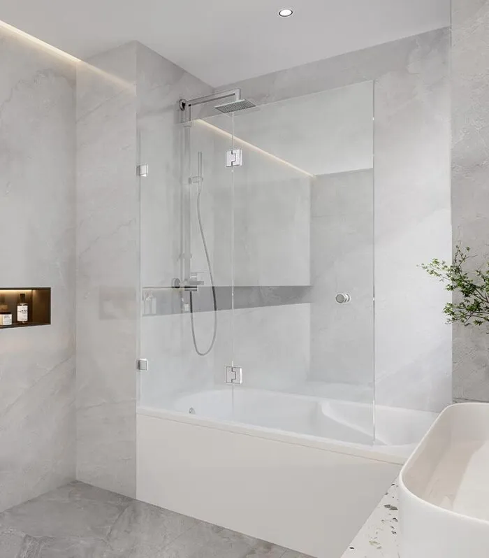 10mm Glass Fixed & Swing Panels Hinged Bath Screen - Chrome