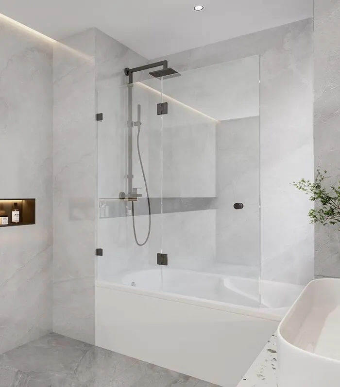 10mm Glass Fixed & Swing Panels Hinged Bath Screen - Gunmetal