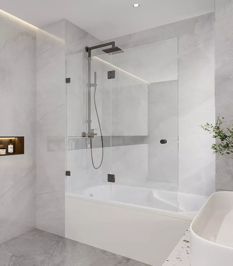 10mm Glass Fixed & Swing Panels Hinged Bath Screen - Gunmetal