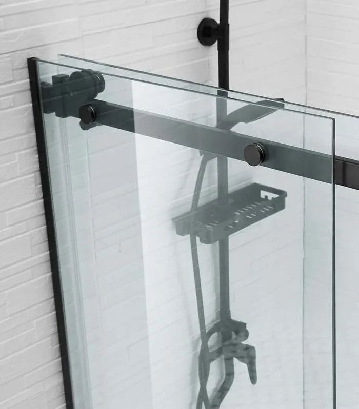 Square / L Shape Sliding Door Matt Black Frameless Shower Screen Side View