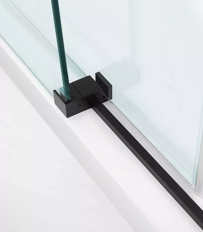 Square / L Shape Sliding Door Matt Black Frameless Shower Screen Bottom View