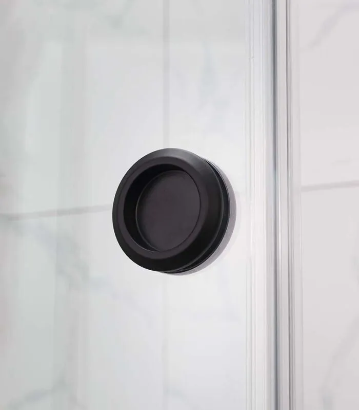 Square / L Shape Sliding Door Matt Black Frameless Shower Screen Circle Handle