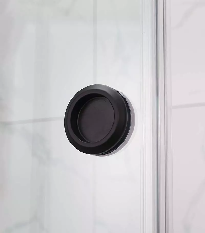 Square / L Shape Sliding Door Matt Black Frameless Shower Screen Circle Handle