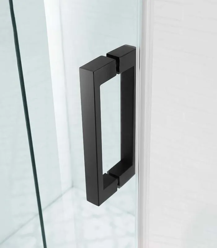 Square / L Shape Sliding Door Matt Black Frameless Shower Screen Square Handle