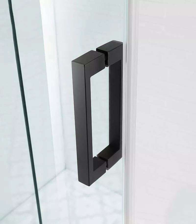 Square / L Shape Sliding Door Matt Black Frameless Shower Screen Square Handle