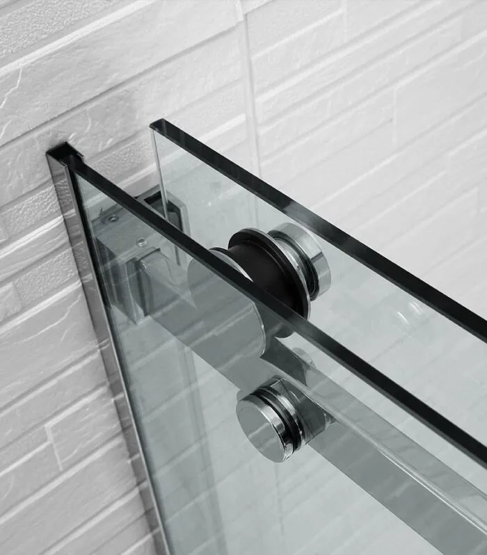 Square / L Shape Sliding Door Chrome Frameless Shower Screen Side View