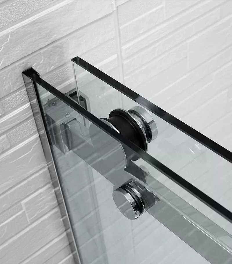 Square / L Shape Sliding Door Chrome Frameless Shower Screen Side View