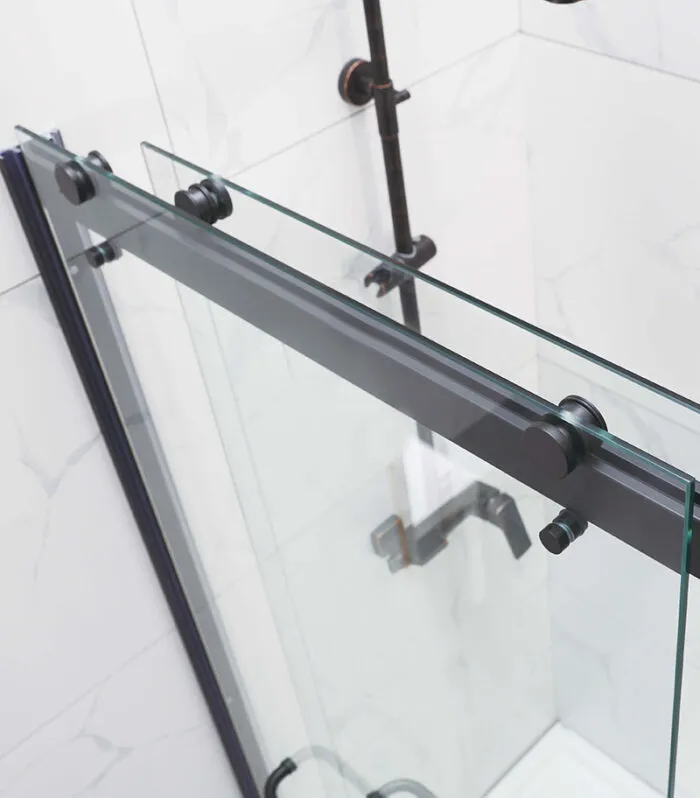 Matt Black By-Passing Doors Frameless Wall To Wall Shower Screen Top View