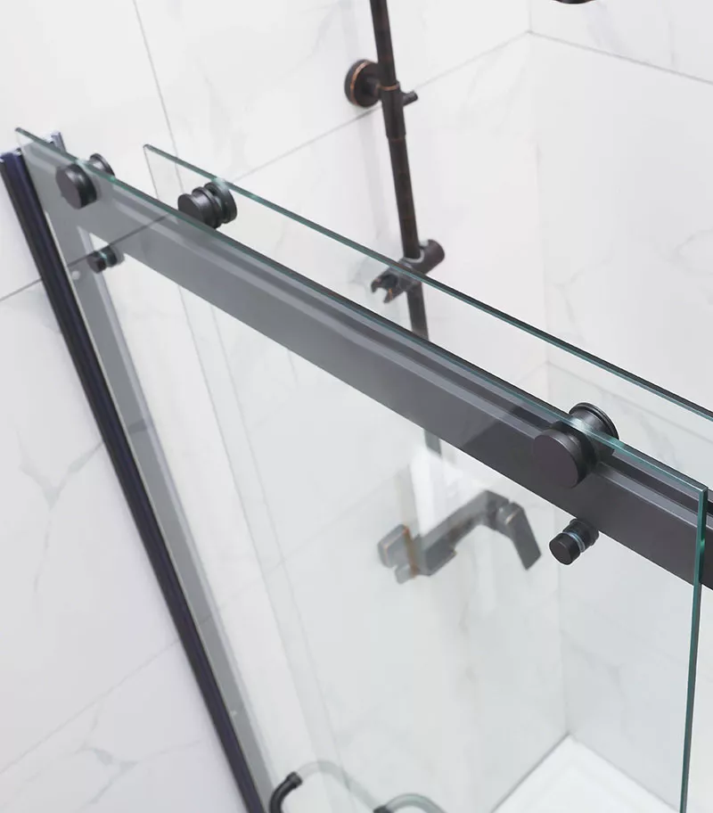 Matt Black By-Passing Doors Frameless Wall To Wall Shower Screen Top View
