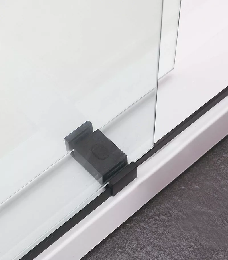 Matt Black By-Passing Doors Frameless Wall To Wall Shower Screen Bottom View