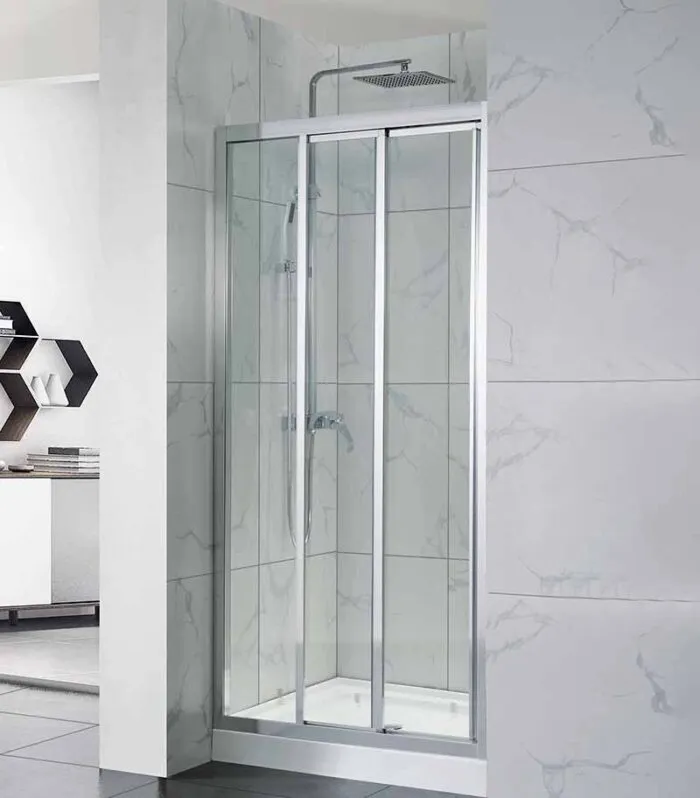 Framed Sliding Three Panel Doors Wall to Wall Shower Screen - Chrome Fittings