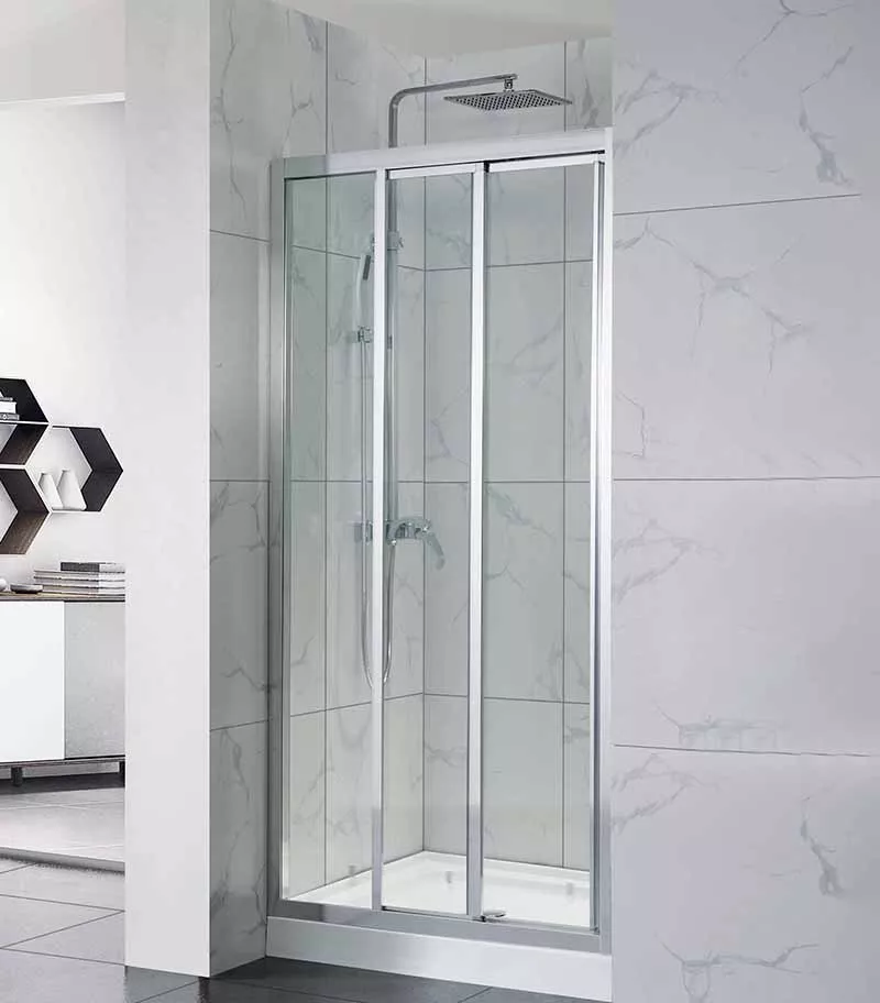 Framed Sliding Three Panel Doors Wall to Wall Shower Screen - Chrome Fittings