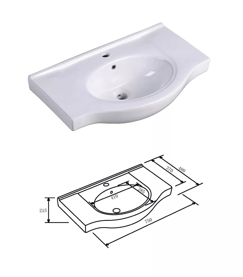 Reno 750mm Semi-recessed Freestanding Vanity With Ceramic Top - Gloss White Ceramic Top
