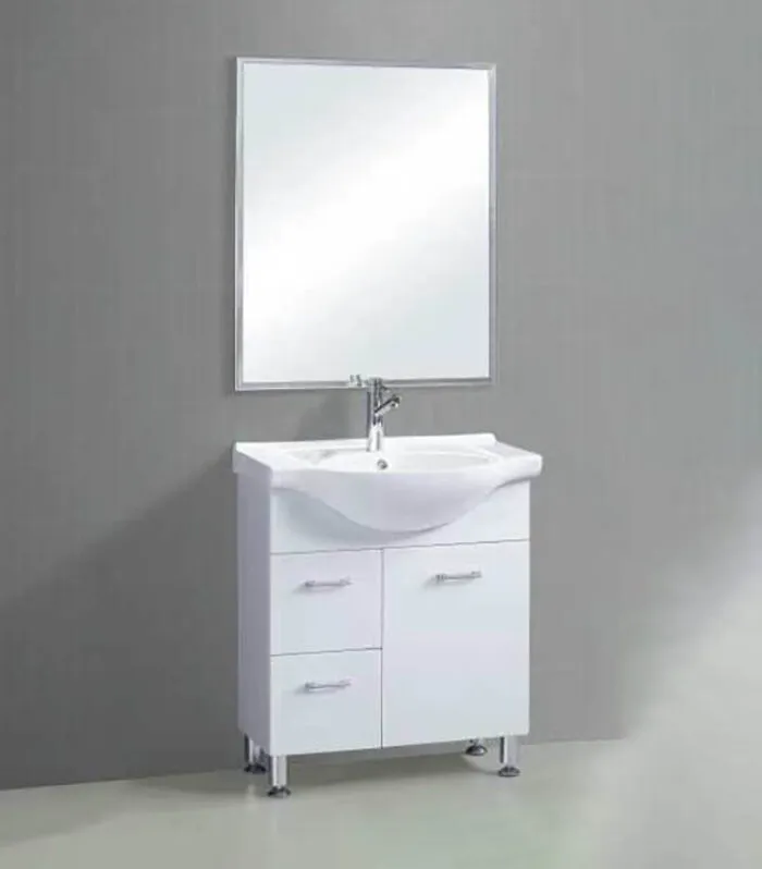 Reno 750mm Semi-recessed Freestanding Vanity With Ceramic Top - Gloss White Left Hand Drawer