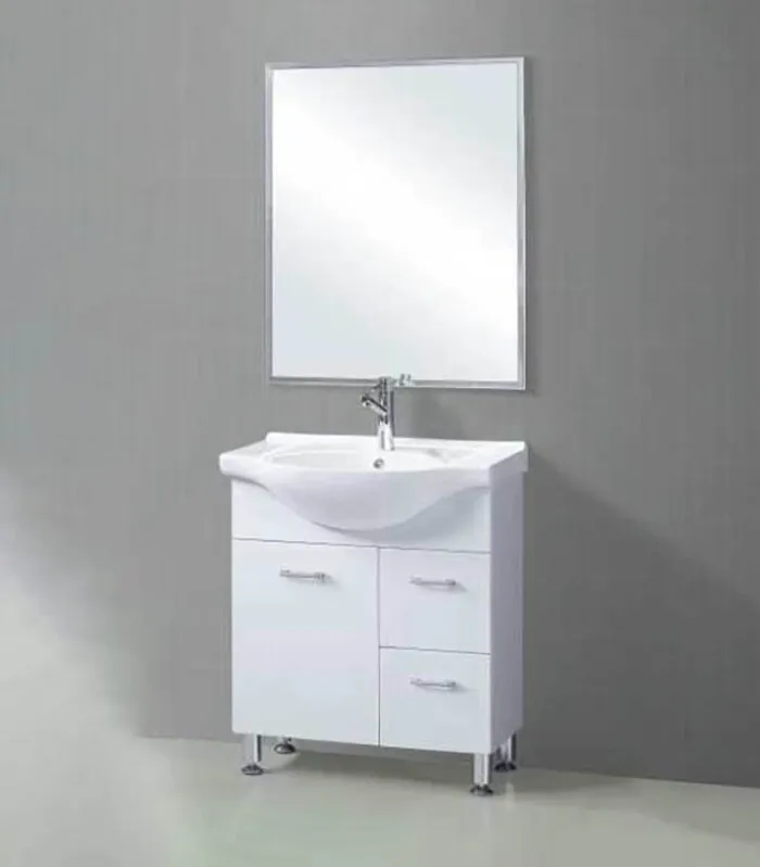 Reno 750mm Semi-recessed Freestanding Vanity With Ceramic Top - Gloss White Right Hand Drawer