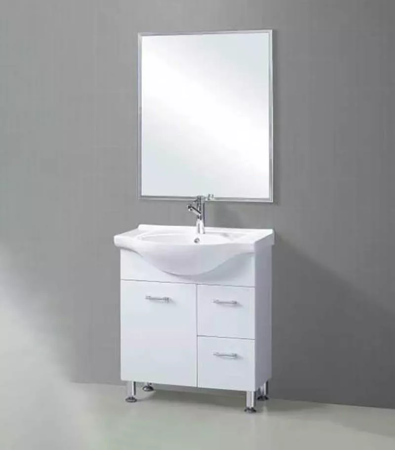 Reno 750mm Semi-recessed Freestanding Vanity With Ceramic Top - Gloss White Right Hand Drawer