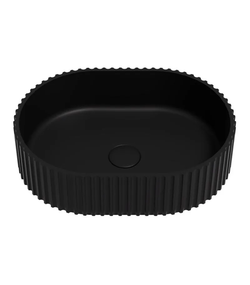 Ellips 480mm Fluted Solid Surface Above Counter Basin - Matte Black