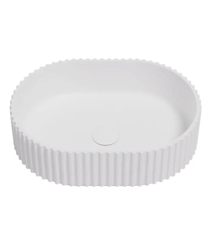 Ellips 480mm Fluted Solid Surface Above Counter Basin - Matte White