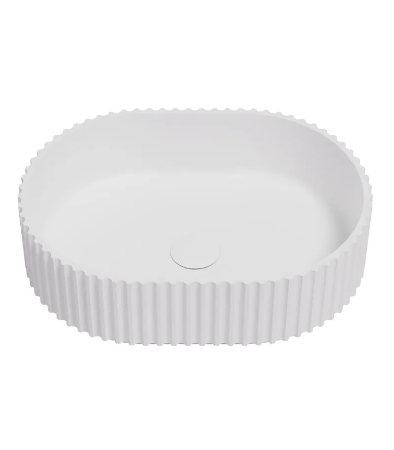 Ellips 480mm Fluted Solid Surface Above Counter Basin - Matte White