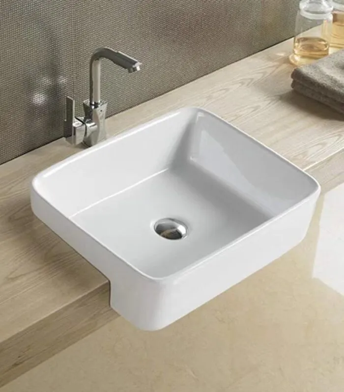 480 x 370 x 130mm Semi-Recessed Ceramic Basin No Tap Hole - Gloss White