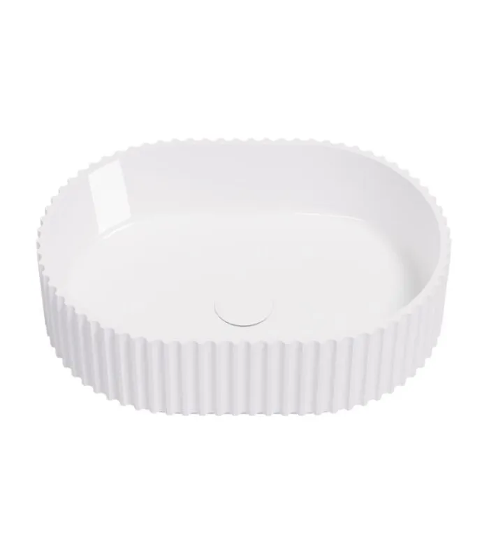 Ellips 480mm Fluted Solid Surface Above Counter Basin - Gloss White