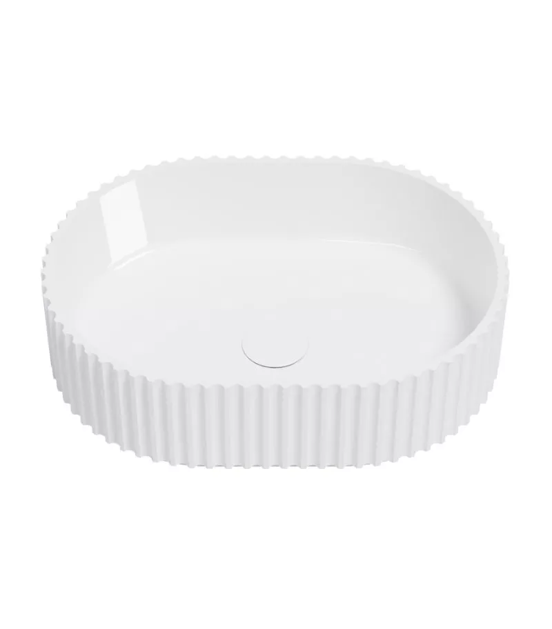 Ellips 480mm Fluted Solid Surface Above Counter Basin - Gloss White