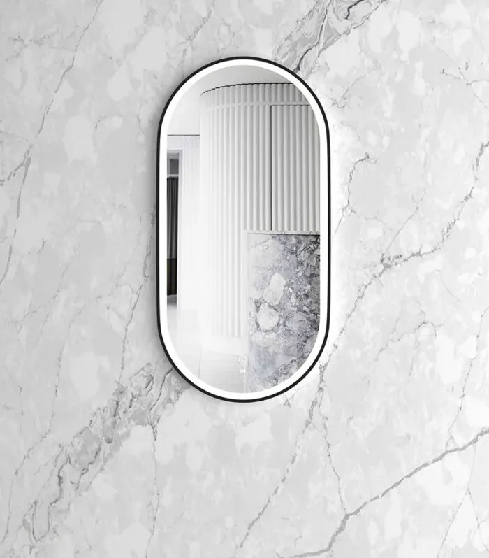 Noosa 450mm x 900mm Matt Black Metal Frame Oval LED Mirror