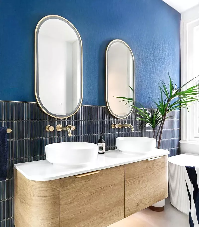 Noosa 450mm x 900mm Brushed Gold Metal Frame Oval LED Mirror Side view