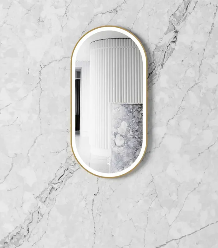 Noosa 450mm x 900mm Brushed Gold Metal Frame Oval LED Mirror