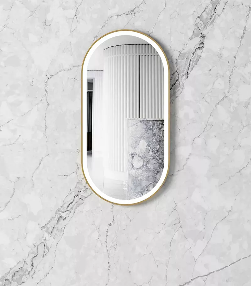 Noosa 450mm x 900mm Brushed Gold Metal Frame Oval LED Mirror