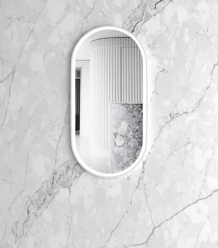 Noosa 450mm x 900mm Matt White Metal Frame Oval LED Mirror