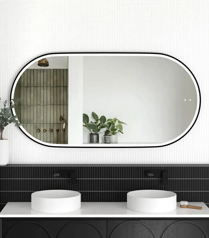 Noosa 750mm x 1500mm Matt Black Metal Frame Oval LED Mirror