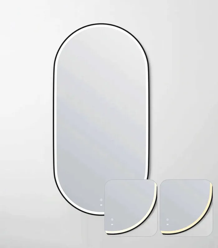 Noosa 750mm x 1500mm Matt Black Metal Frame Oval LED Mirror Detail