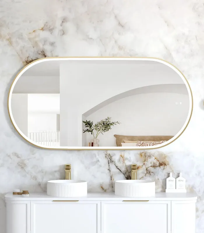 Noosa 750mm x 1500mm Gold Metal Frame Oval LED Mirror