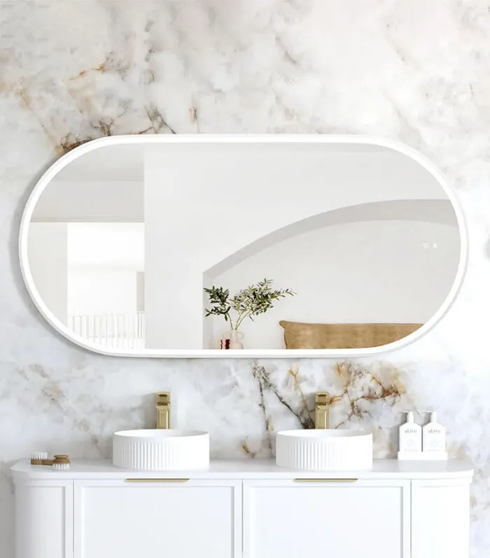 Noosa 750mm x 1500mm Matt White Metal Frame Oval LED Mirror