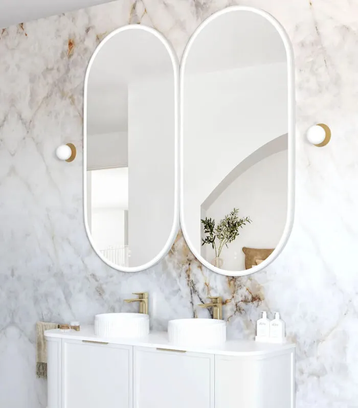 Noosa 750mm x 1500mm Matt White Metal Frame Oval LED Mirror Vertical View
