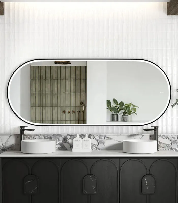 Noosa 750mm x 1800mm Matt Black Metal Frame Oval LED Mirror