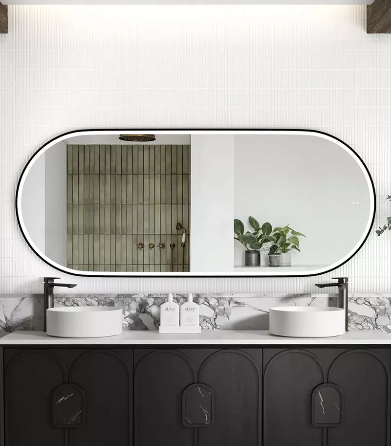 Noosa 750mm x 1800mm Matt Black Metal Frame Oval LED Mirror